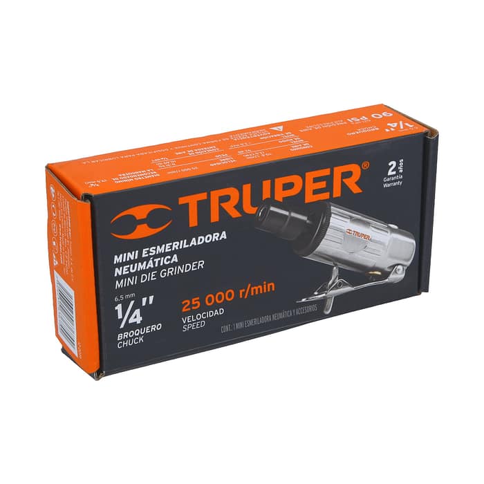 Rectificador Neumático Truper TPN-876-2 de 1/4" con carcasa de aluminio pulido y conexión de aire de 1/4" NPT