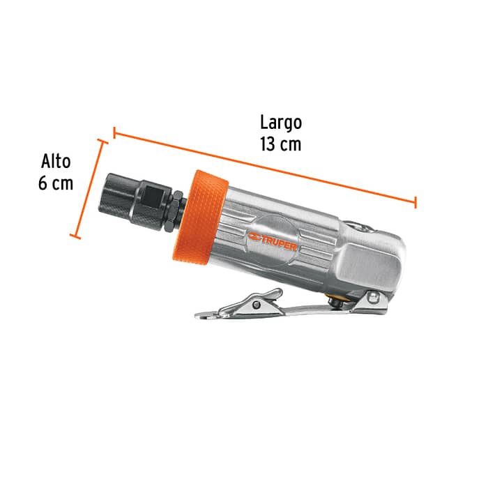 Rectificador Neumático Truper TPN-876-2 de 1/4" con carcasa de aluminio pulido y conexión de aire de 1/4" NPT