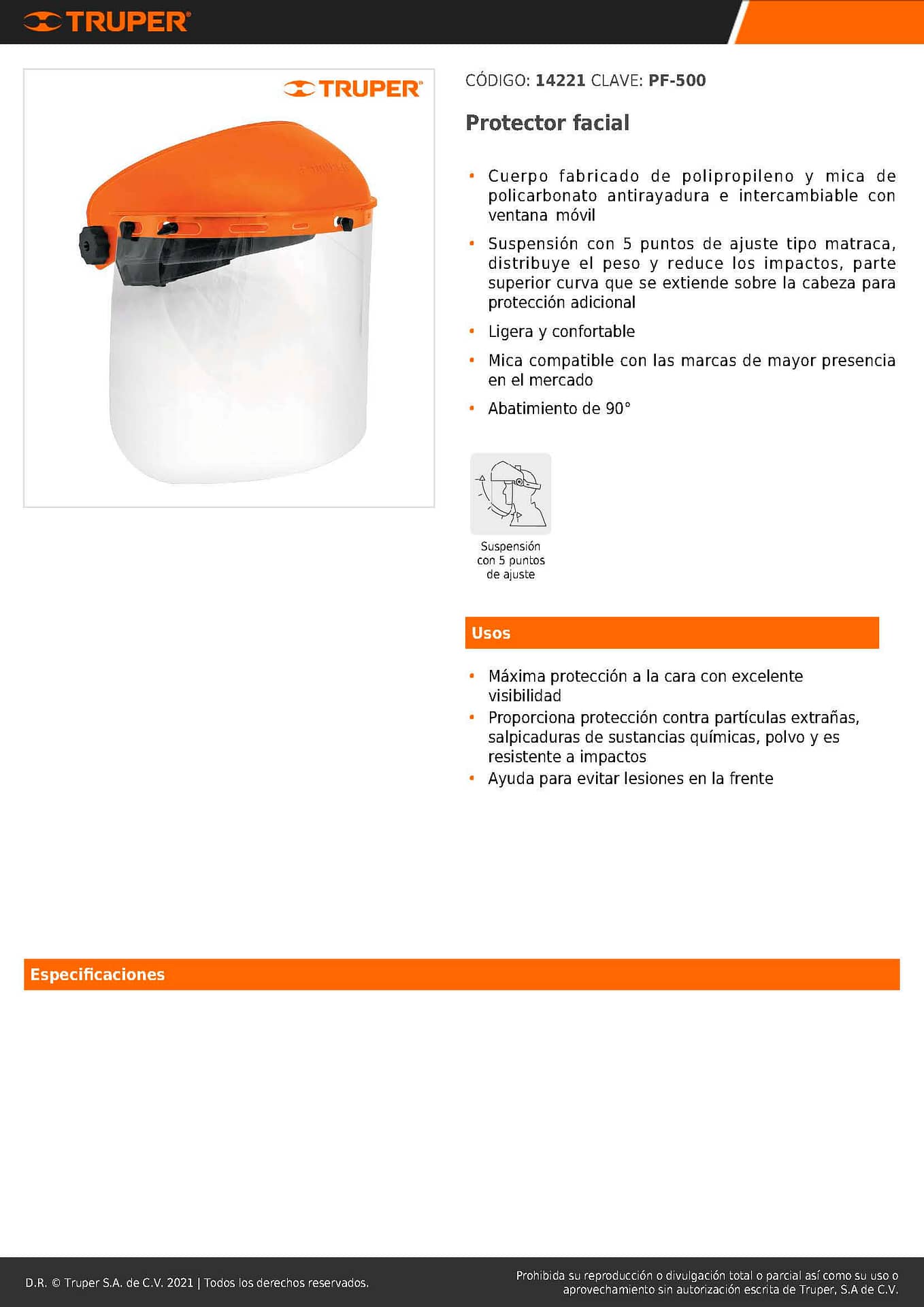 Ficha tecnica protector shop facial con lentes